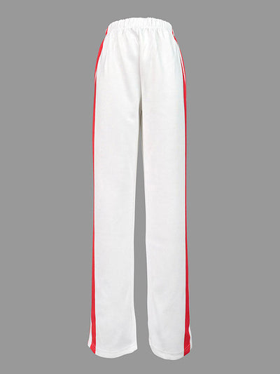 Loose Straight Leg Contrast Color Split-Joint Striped Pants Trousers