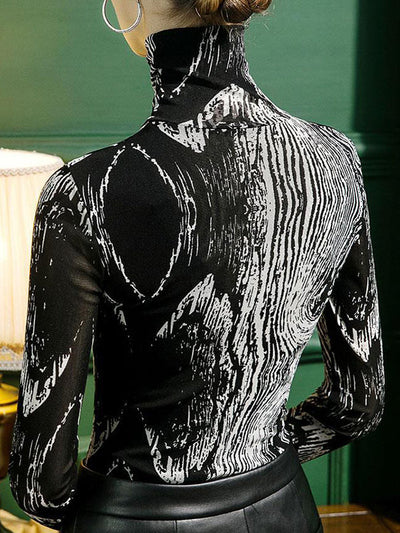 Long Sleeves Skinny Printed High-Neck T-Shirts