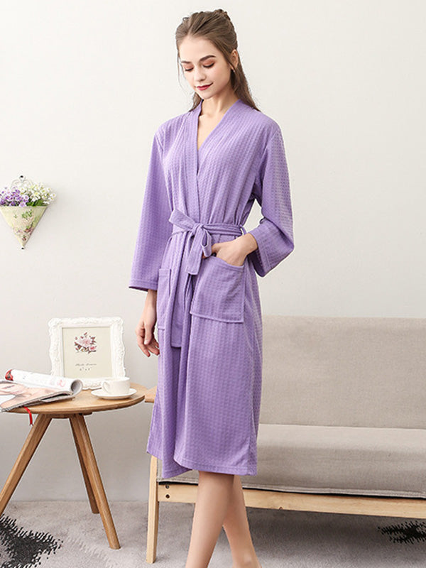 Comfortable Solid Bandage Thin Pajama Robe