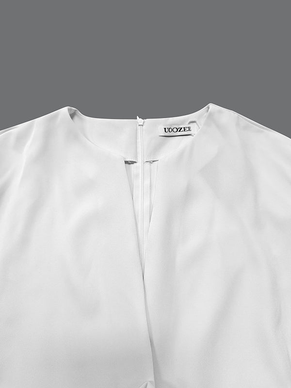 Half Sleeves Loose Belted Solid Color Deep V-Neck Maxi Dresses