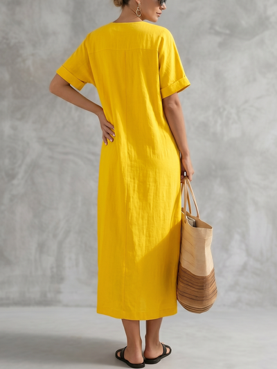 Loose Short Sleeves Solid Color Deep V-Neck Maxi Dresses