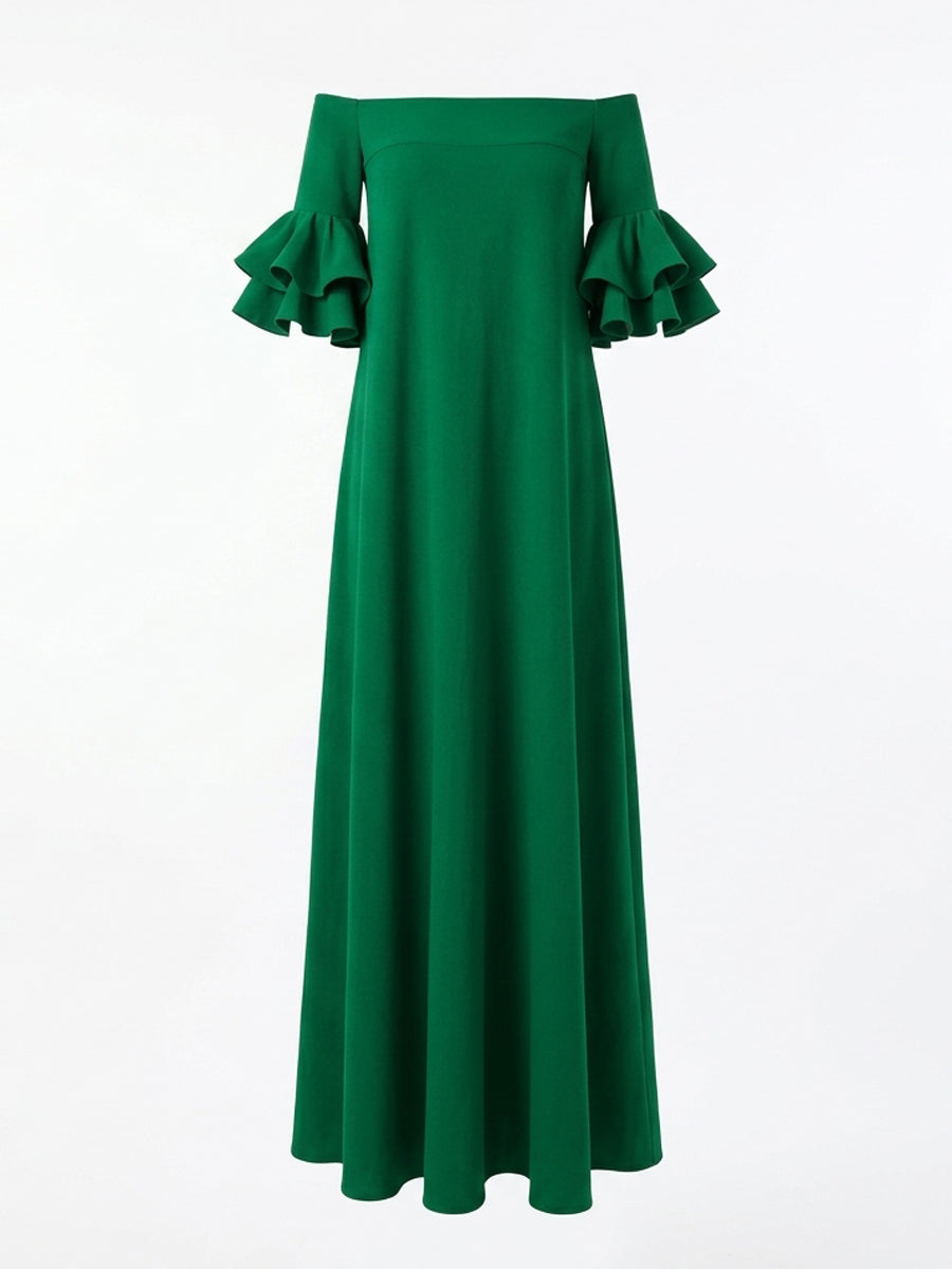 Half Sleeves Loose Solid Color Off-The-Shoulder Maxi Dresses