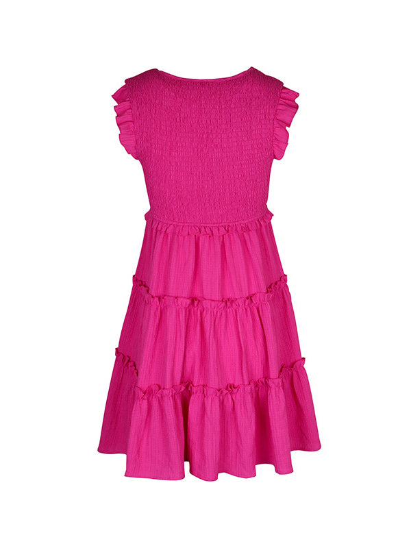 Loose Sleeveless Ruffle Trim Solid Color Split-Joint Deep V-Neck Mini Dresses