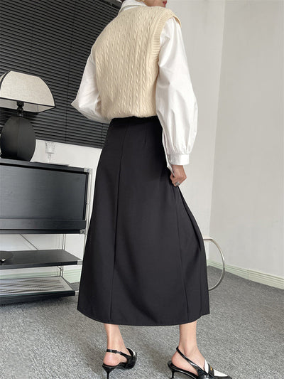 A-Line High Waisted Pleated Solid Color Split-Joint Skirts