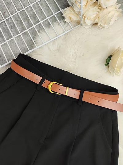 High Waisted Loose Belted Solid Color Shorts Suit Pants