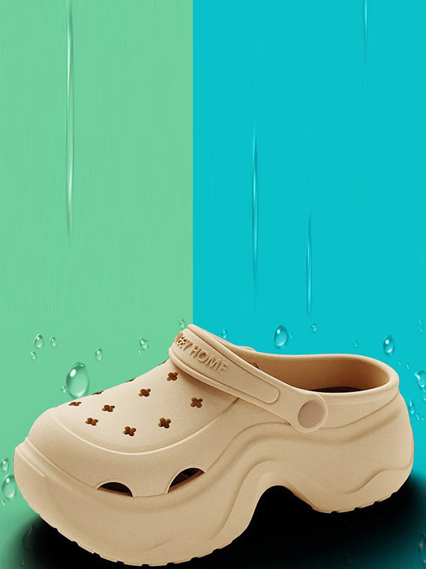 Hollow Round Cut Crocs Platform Shoes Sandals