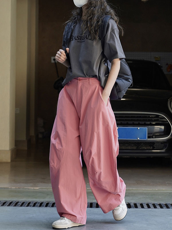 Loose Wide Leg Solid Color Split-Joint Casual Pants Bottoms Trousers