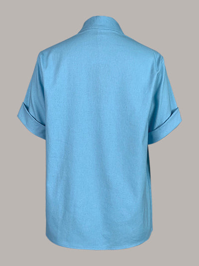 Loose Short Sleeves Solid Color Mock Neck Blouses&Shirts Tops