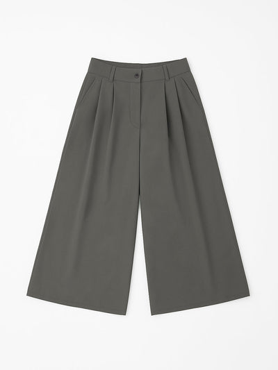 High Waisted Loose Pleated Solid Color Split-Joint Pants Trousers