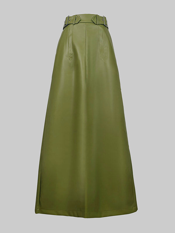 A-Line Loose Belted Solid Color Skirts Bottoms