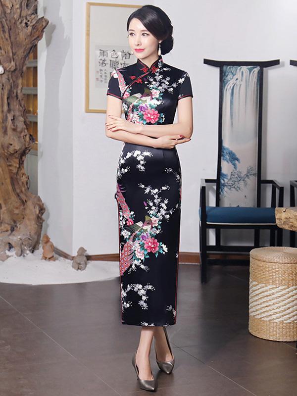 Floral Printed Split-Side Long Cheongsams