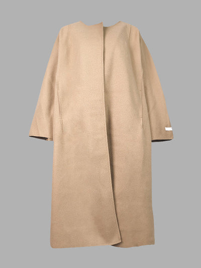 Long Sleeves Loose Solid Color Collarless Woolen Coat