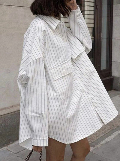 Long Sleeves Loose Buttoned Striped Lapel Blouses&Shirts Tops