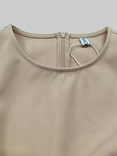 High Waisted Loose Pleated Solid Color Round-Neck Midi Dresses