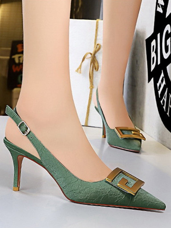 Belt Buckle Pointed-Toe Pumps Sling Shoes