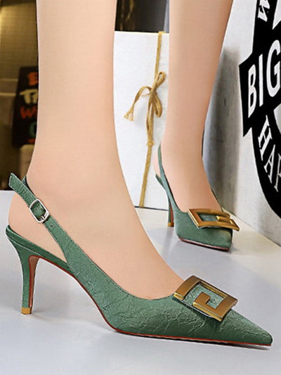 Belt Buckle Pointed-Toe Pumps Sling Shoes