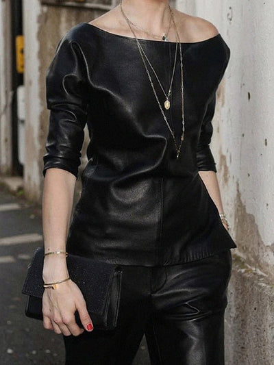 Half Sleeves Loose Solid Color Split-Joint One-Shoulder T-Shirts