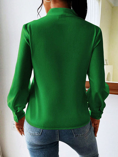 Long Sleeves Loose Pleated Solid Color Split-Joint V-Neck Blouses&Shirts Tops