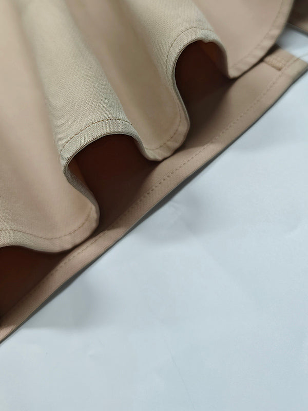 High Waisted Loose Pleated Solid Color Round-Neck Midi Dresses