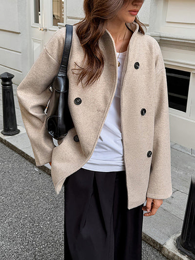 Long Sleeves Buttoned Solid Color Stand Collar Coats&Jackets Outerwear