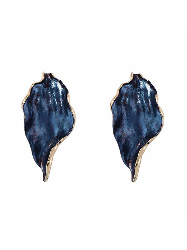Irregularity Leaves Print Pleated Earrings Accessories