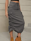A-Line Buttoned Drawstring Pockets Solid Color Split-Side Skirts Bottoms