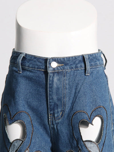 High Waisted Wide Leg Hollow Jean Pants Bottoms