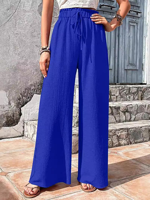 Loose Wide Leg Drawstring Elasticity Solid Color Split-Joint Pants Trousers