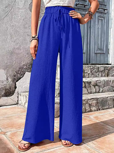 Loose Wide Leg Drawstring Elasticity Solid Color Split-Joint Pants Trousers