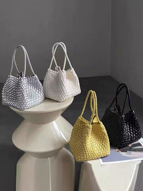 Solid Color Split-Joint Woven Bags Handbags