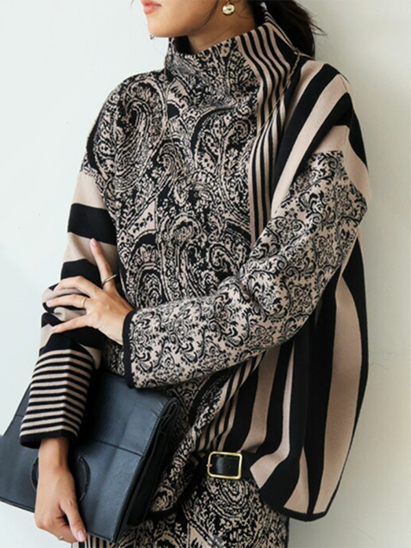 Long Sleeves Loose Striped Pullovers