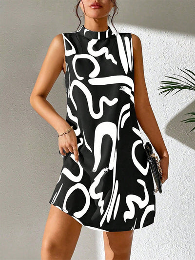 A-line Sleeveless Contrast Color Printed Mini Dresses