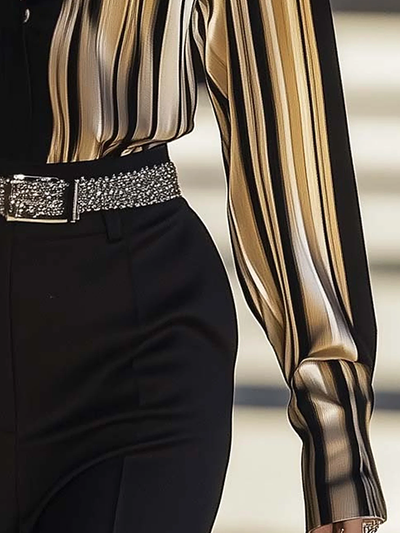 Long Sleeves Buttoned Striped Lapel Blouses&Shirts Tops