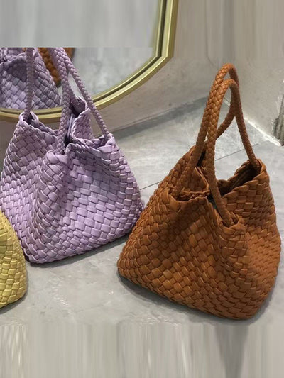 Solid Color Split-Joint Woven Bags Handbags