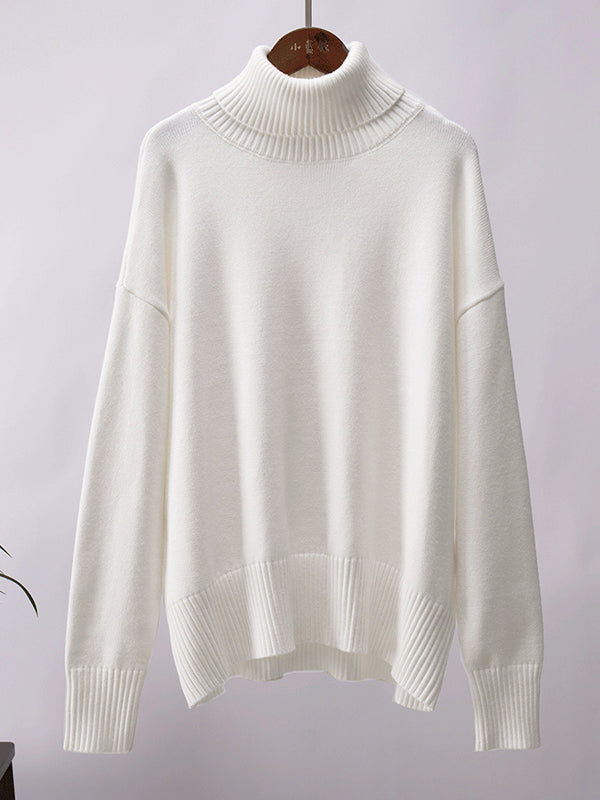 Long Sleeves Loose Solid Color High Neck Knitwear Pullovers Sweater Sweater Tops