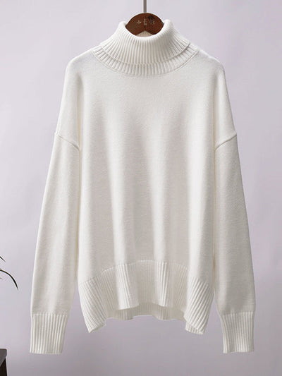 Long Sleeves Loose Solid Color High Neck Knitwear Pullovers Sweater Sweater Tops
