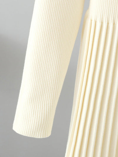 Stylish Long Sleeves High Waisted Pleated Solid Color Half Turtleneck Sweater Dresses