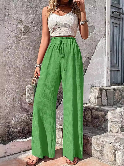 Loose Wide Leg Drawstring Elasticity Solid Color Split-Joint Pants Trousers