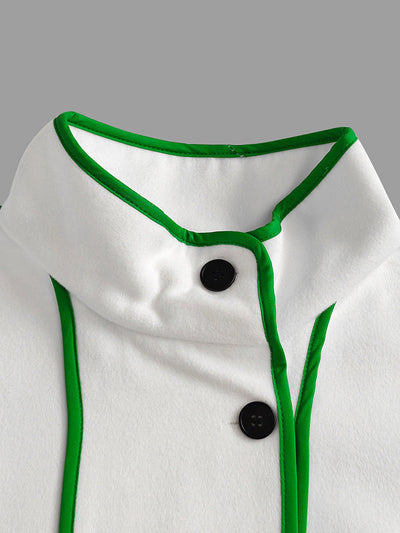 Long Sleeves Loose Buttoned Contrast Color Pockets Split-Joint Stand Collar Woolen Coat