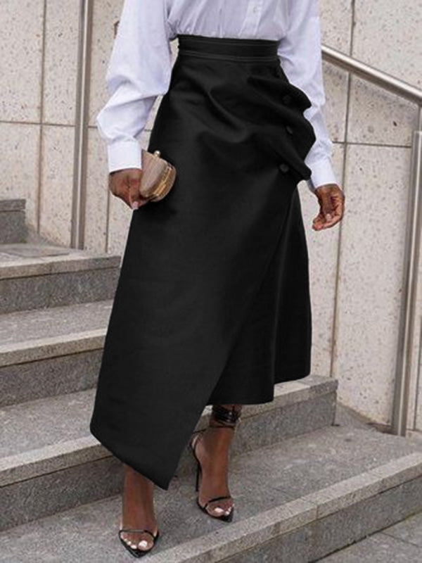 A-Line Loose Asymmetric Buttoned Pleated Split-Joint Skirts