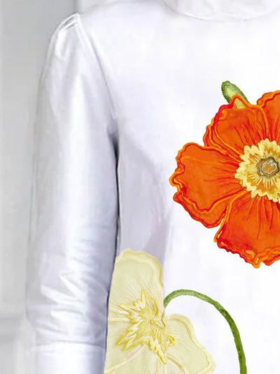 High-low Loose Flower Print Split-Joint Stand Collar T-Shirts Tops