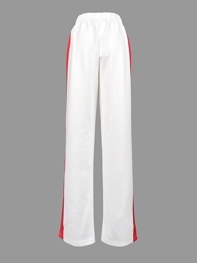 Loose Straight Leg Contrast Color Split-Joint Striped Pants Trousers