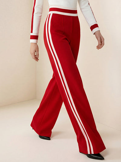 Loose Wide Leg Contrast Color Pockets Split-Joint Striped Pants