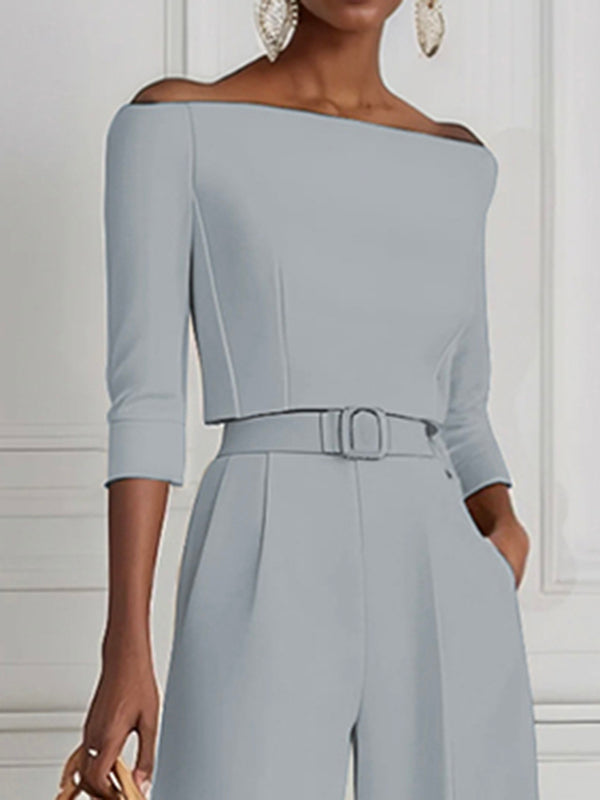 Half Sleeves Solid Color Split-Joint Off-The-Shoulder T-Shirts Tops