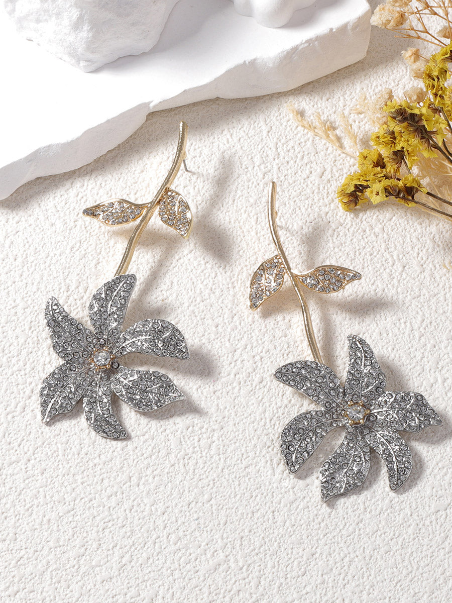Flower Shape Rhine Stones Shiny Earrings Accessories