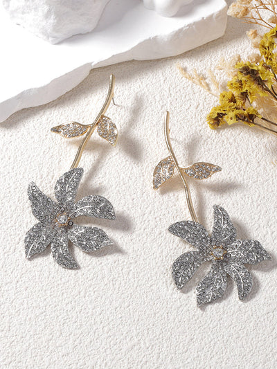 Flower Shape Rhine Stones Shiny Earrings Accessories