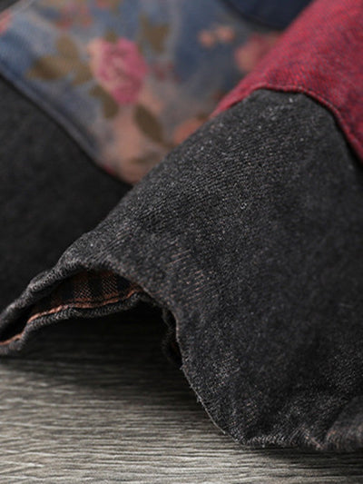 Artistic Retro Loose Denim Sleeveless Buttoned Contrast Color Hooded Vest Outerwear