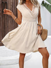 A-line Loose Elasticity Jacquard Pleated Solid Color V-neck Mini Dresses