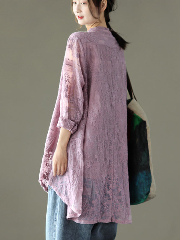 Vintage Loose Embroidered Lace Hollow Blouse
