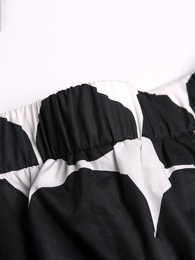 Batwing Sleeves Buttoned Polka-Dot Round-Neck Shirts Top + Elasticity Pockets Harem Pants Pants Bottom Two Pieces Set